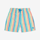 UV Protective Swim Shorts Multi Stripe, featuring vertical stripes in various colours, and a blue drawstring. Ideal for summer swimming.